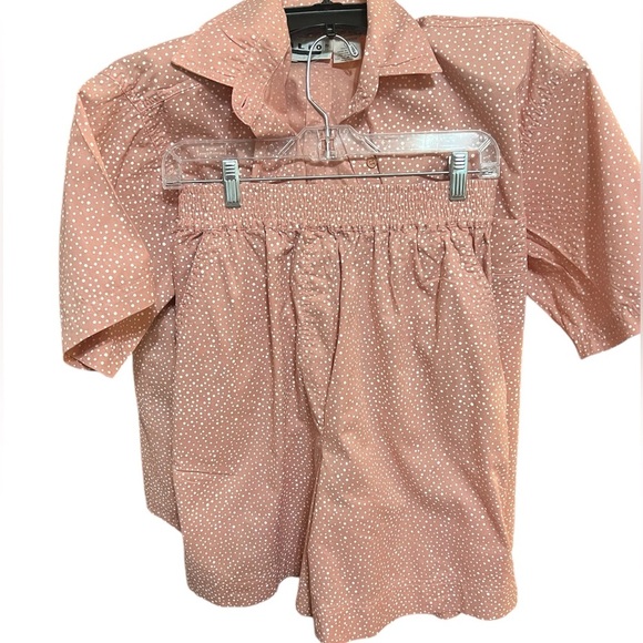 ILIO Shirt and Short Set Women's Size L Vintage Peach with White Polka Dots - Picture 2 of 4